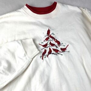 VTG Womens Grandmacore Sweatshirt Cardinal Embroidered XL White Birds READ